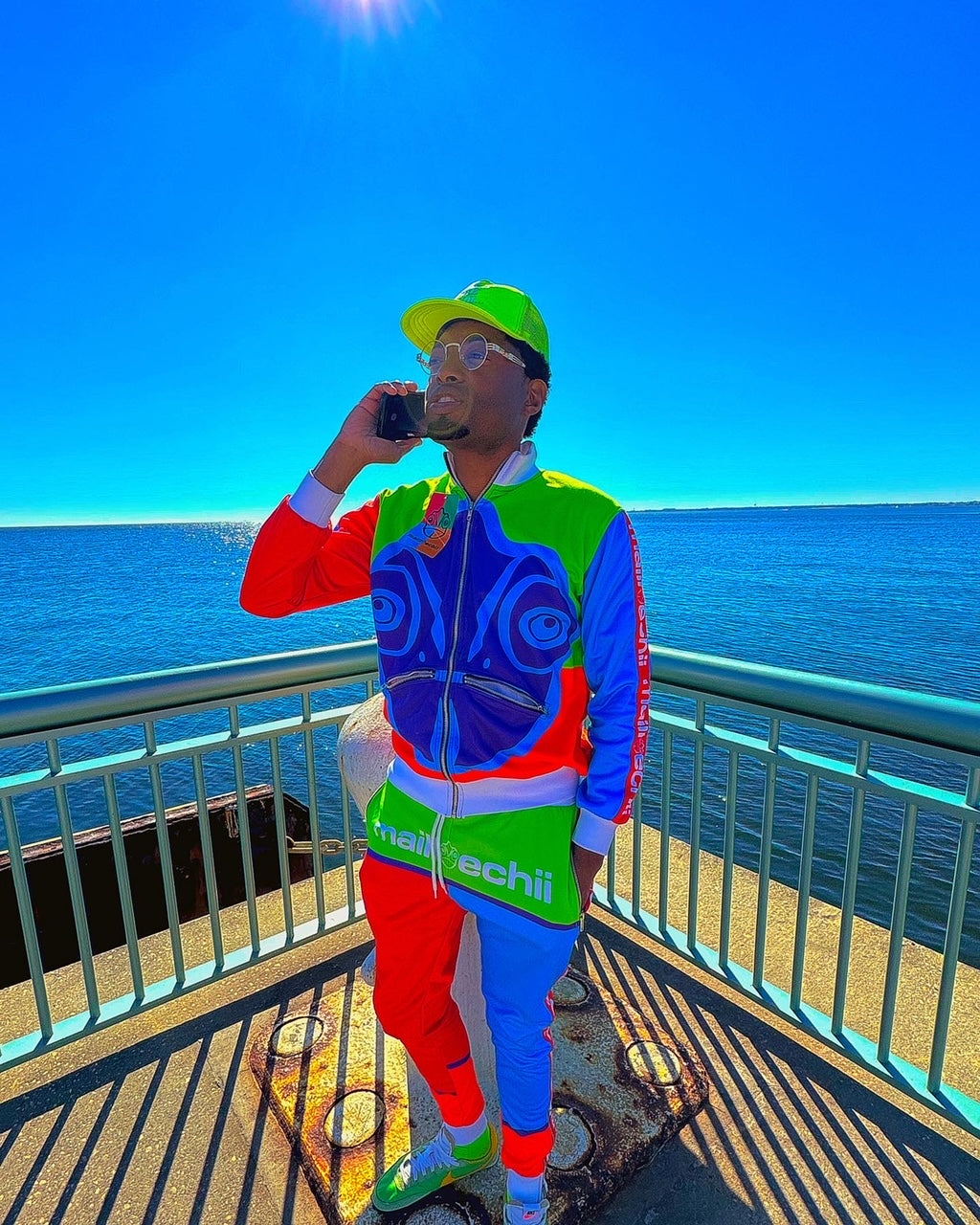 Chameleon Colors Track Suit: Purple Lime Orange